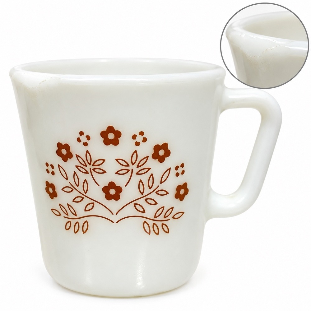Vintage Pyrex Summer Impressions Ginger Brown Floral Mug Corning USA AS IS Chip